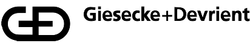 Logo of Giesecke+Devrient, featuring a stylized interlocking design with the letters "G" and "D" in black, accompanied by the company name in a modern font.